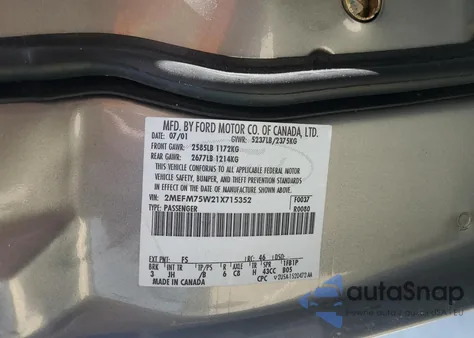 2001 Mercury Grand Marquis Ls z USA, uszkodzony, nr VIN 2MEFM75W21X715352